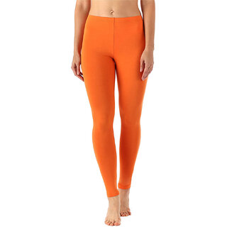                       Jourbees Women's Cotton Soft Plain Summer Stretchy Ankle Length Leggings (One Size, Orange)                                              