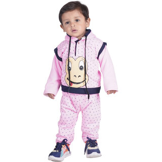                       Kid Kupboard Cotton Baby Boys Sweatshirt and Sweatpant Light Pink, Full-Sleeves, Hood Neck                                              