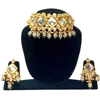 Latest Necklace Gold Plated Kundan Stones Back Side Handmade Meena Work Green Moti Jewelry Set for Women  Girls