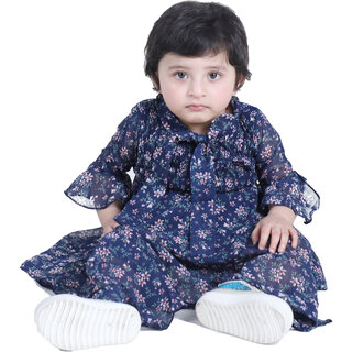                       Kid Kupboard Cotton Dark Blue Full-Sleeves Frock for Baby Girls, 12-18 Months                                              