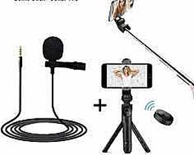 RMC Latest Selfie Stick  Bluetooth Remote with Collar mic Tripod Kit