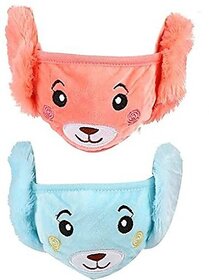 Eastern Club Girls And Boys Warm Winter Face Mask With Plush Ear Muffs Covers, Multicolor, (5 Years To Adult Years) Cloth Mask Ear Muff (Pack Of 2)