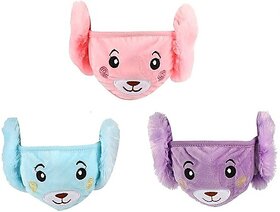 Eastern Club Girls And Boys Warm Winter Face Mask With Plush Ear Muffs Covers, Multicolor, (5 Years To Adult Years) Cloth Mask Ear Muff (Pack Of 3)