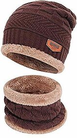 Eastern Club Winter Beanie Hat Scarf Set Warm Knit Hat Thick Fleece Lined Winter Cap Neck Warmer For Men Women (Multi Color) Cap