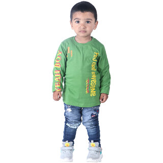                       Kid Kupboard Cotton Light Green Full-Sleeves T-Shirt for Baby Boys, 2-3 Years                                              