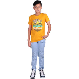                       Kid Kupboard Cotton Light Yellow Half-Sleeves T-Shirt for Boys, 8-9 Years                                              