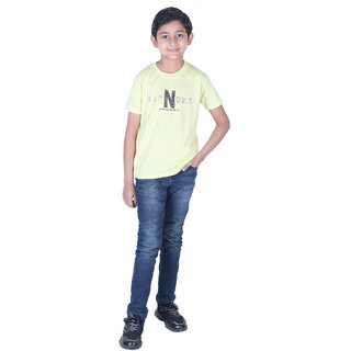                       Kid Kupboard Pure Cotton Light Yellow Half-Sleeves T-Shirt for Boys, 8-9 Years                                              