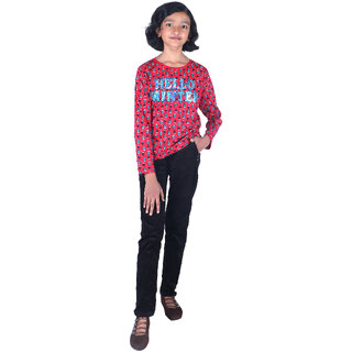                       Kid Kupboard Cotton Red Full-Sleeves T-Shirt for Girls, 8-9 Years                                              