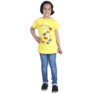                       Kid Kupboard Cotton Yellow Half-Sleeves T-Shirt for Girls, 7-8 Years                                              