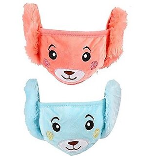                       Eastern Club Girls And Boys Warm Winter Face Mask With Plush Ear Muffs Covers, Multicolor, (5 Years To Adult Years) Cloth Mask Ear Muff (Pack Of 2)                                              