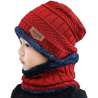                       Eastern Club Woolen Winter Cap With Neck Scarf For Boys And Girls/Kids Winter Cap (Age 8-15 Years) For Boys  Girls (Red)                                              