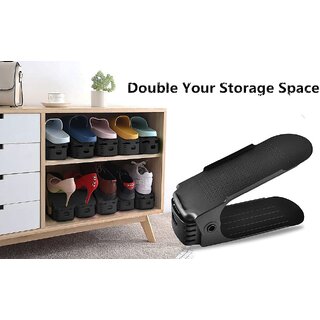 SNR 6PCS Shoe Holder Plastic Double Deck Space Saving Rack Stand for Closet Organization Folding Slots