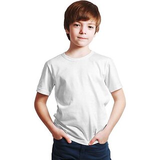                       Boys Solid Cotton Blend T Shirt (White, Pack of 1)                                              