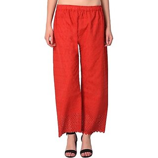                      Women Relaxed White Cotton Blend Trousers                                              