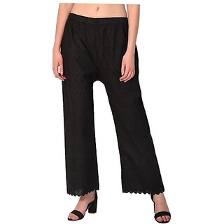                       Women Relaxed Black Cotton Blend Trousers                                              