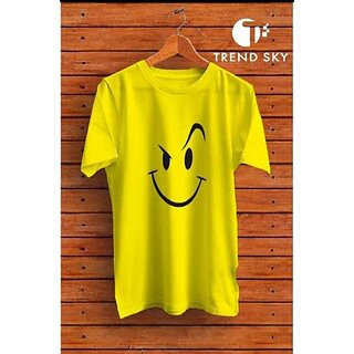 Graphic Print Men Yellow Round Neck Polyester Casual T-Shirt