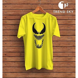 Graphic Print Men Yellow Round Neck Polyester Casual T-Shirt