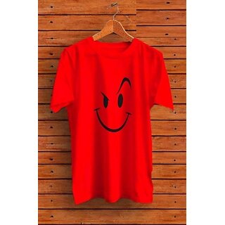                       Printed Men Red Round Neck Polyester Casual T-Shirt                                              