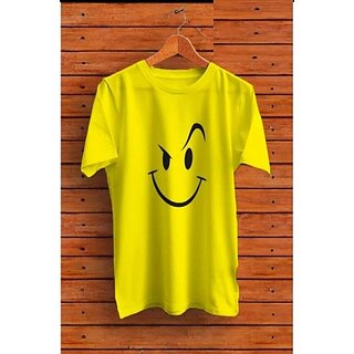                       Printed Men Yellow Round Neck Polyester Casual T-Shirt                                              