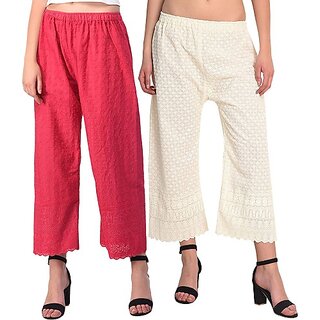                       Pack of 2 Women Relaxed Black, Pink Cotton Blend Trousers                                              