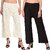 Pack of 2 Women Relaxed Cream, Black Cotton Blend Trousers