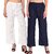 Pack of 2 Women Relaxed White, Dark Blue Cotton Blend Trousers