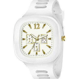                       Latest Trendy Designer White Analog Watch For Men And Kids with Square Dial with Silicone Strap                                              