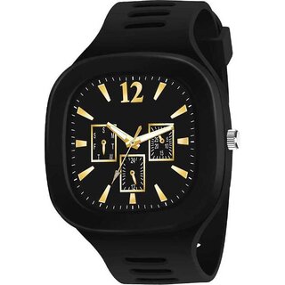                       Latest Trendy Designer Black Analog Watch For Men And Kids with Square Dial with Silicone Strap                                              