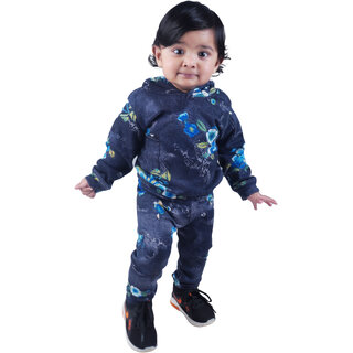                       Kid Kupboard Polycotton Dark Blue Full-Sleeves Sweatshirt and Sweatpant For Baby Boys                                              