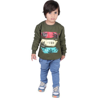                       Kid Kupboard Polycotton Olive Green Full-Sleeves Sweatshirt For Baby Boys                                              
