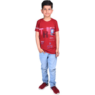                      Kid Kupboard Polycotton Red Half-Sleeves T-Shirt For Boys                                              