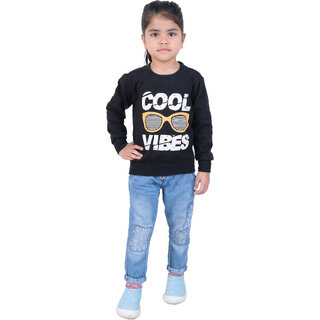                       Kid Kupboard Polycotton Dark Black Full-Sleeves Sweatshirt For Girls                                              