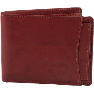                       Keviv Mens Red Genuine Leather Wallet - Mini  (10 Card Slots)                                              