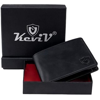                       Keviv Mens Casual Black Genuine Leather Wallet - Mini  (5 Card Slots)                                              