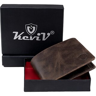                       Keviv Mens Brown Genuine Leather Wallet - Mini  (5 Card Slots)                                              