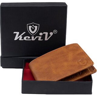                       Keviv Mens Casual Tan Genuine Leather Rfid  Wallet - Mini  (4 Card Slots)                                              