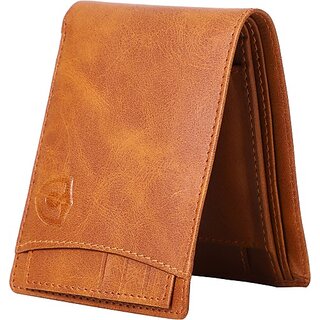                       Keviv Mens Casual, Formal Tan Genuine Leather Rfid  Wallet  (7 Card Slots)                                              