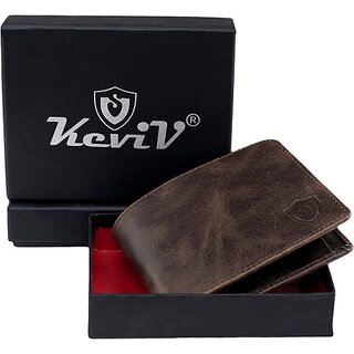                       Keviv Mens Brown Genuine Leather Wallet - Mini  (4 Card Slots)                                              