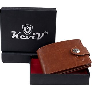                       Keviv Mens Casual, Formal, Travel Tan Genuine Leather Wallet - Mini  (5 Card Slots)                                              