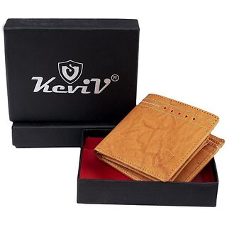                       Keviv Mens Casual Tan Genuine Leather Wallet - Mini  (3 Card Slots)                                              