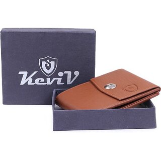 Keviv Mens Casual Tan Artificial Leather Wallet - Mini  (10 Card Slots)