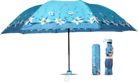 Fancy Modern Women Umbrellas  3-Fold Designer Umbrella With Flower Print - Sky Blue  Styles Unique Women Umbrellas