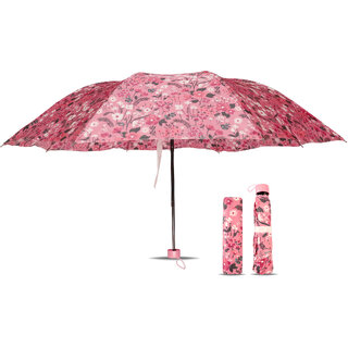 Fancy Modern Women Umbrellas  3-Fold Designer Umbrella With Flower Print - Pink  Styles Unique Women Umbrellas