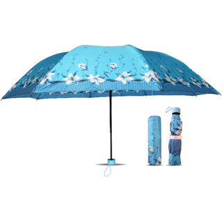 Fancy Modern Women Umbrellas  3-Fold Designer Umbrella With Flower Print - Sky Blue  Styles Unique Women Umbrellas