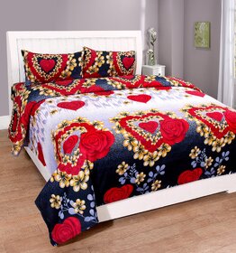 Polycotton 3D Printed Red Base Double Bedsheet with 2 Pillow Covers