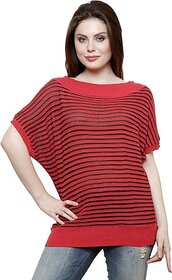 RENKA Casual Regular Sleeves Striped Women Red, Black Top