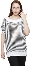 RENKA Casual Regular Sleeves Striped Women White, Black Top
