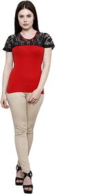 RENKA Casual Regular Sleeves Self Design Women Red, Black Top