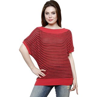 RENKA Casual Regular Sleeves Striped Women Red, Black Top