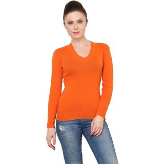                       RENKA Casual Raglan Sleeves Solid Women Orange Top                                              